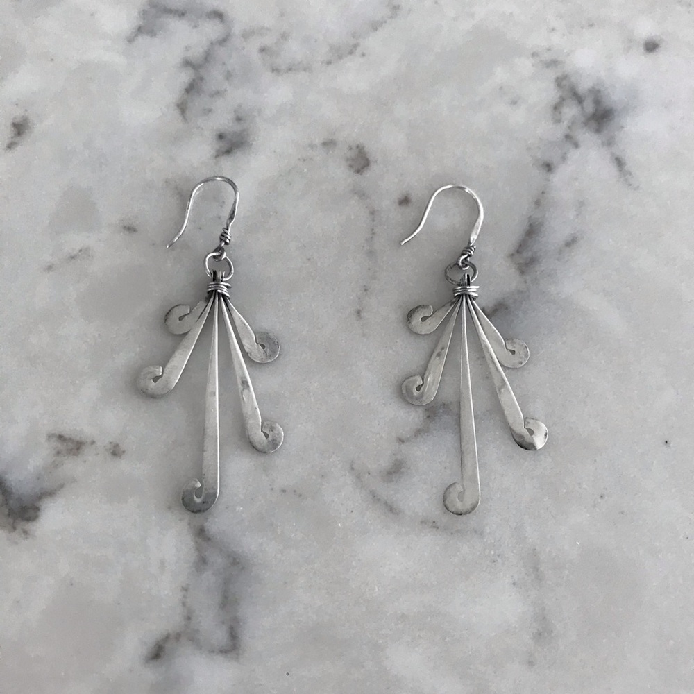 Silver spiral-y pendant earrings